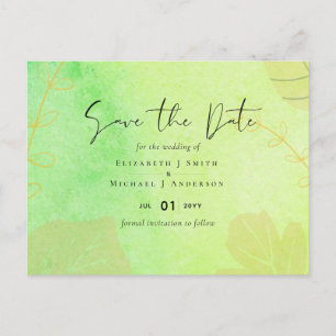 Carte Postale Mariage budget LeahG Aquarelle Turquoise Vert Bleu