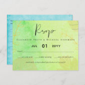 Carte Postale Mariage budget LeahG Aquarelle Turquoise Vert Bleu (Devant / Derrière)