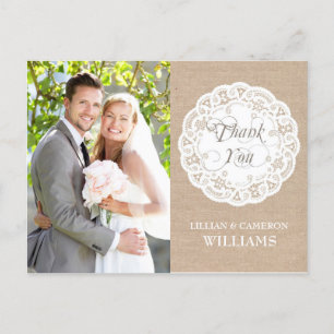 Carte postale Mariage Burlap Lace Doily Merci