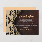 Carte Postale mariage campagnard damassé en cuir marron merci (Devant / Derrière)