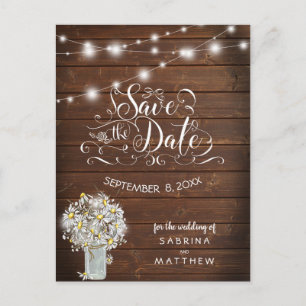 Carte Postale Mariage campagnard Mason Jar Daisies BarefootBride