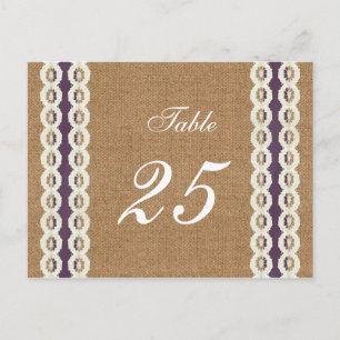 Carte Postale MARIAGE CAMPAGNARD pourpre pour burlap et dentelle