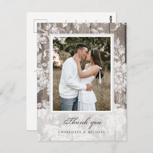 Carte Postale Mariage campagnard rustique merci photo (Devant / Derrière)