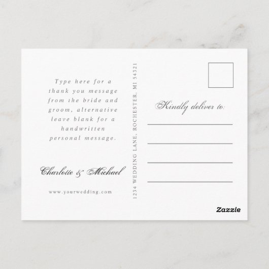 Carte Postale Mariage campagnard rustique merci photo (Dos)