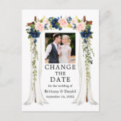 Carte Postale Mariage Canopée rose Bleu Floral Changement La Dat (Devant)