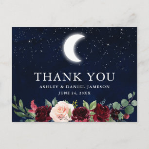 Carte Postale Mariage céleste ciel lune étoiles floral remerciem
