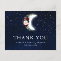 Mariage céleste Fleurs Lune Étoiles Merci