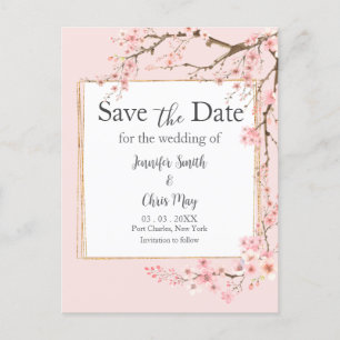 Carte Postale Mariage cerise en fleurs Enregistrer la date