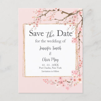 Carte Postale Mariage cerise en fleurs Enregistrer la date