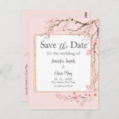 Carte Postale Mariage cerise en fleurs Enregistrer la date (Devant / Derrière)