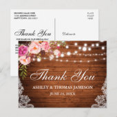 Carte Postale Mariage Champêtre Bois Lumières Florales Roses Den (Devant / Derrière)