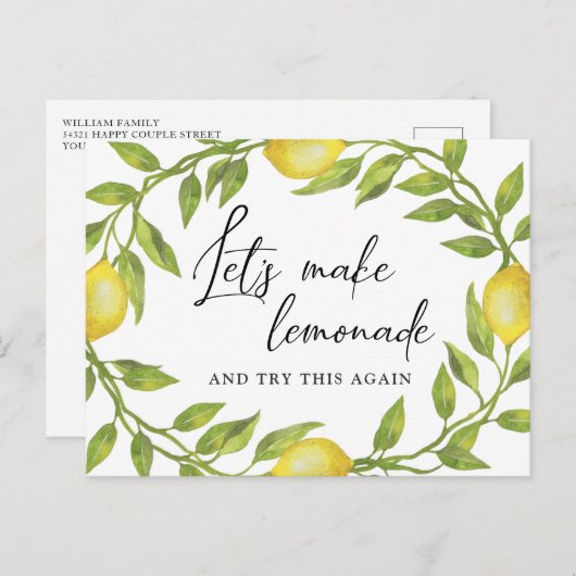 Carte Postale Mariage Change la Date Citrons Verdure (Devant / Derrière)