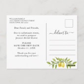 Carte Postale Mariage Change la Date Citrons Verdure (Dos)
