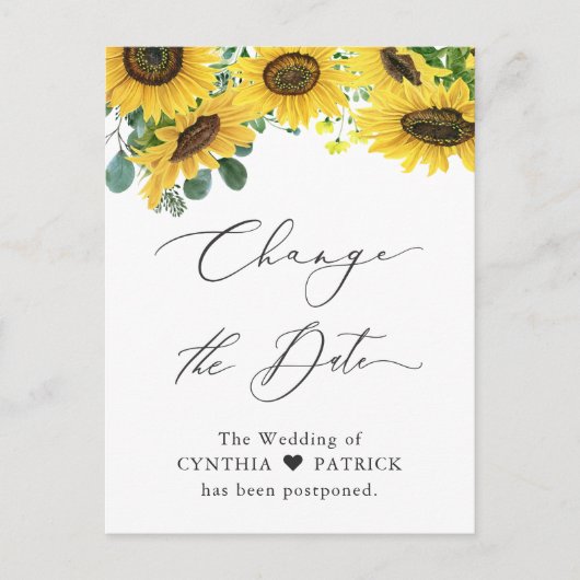 Carte Postale Mariage Changer la date Elegant Sunflower Script (Devant)