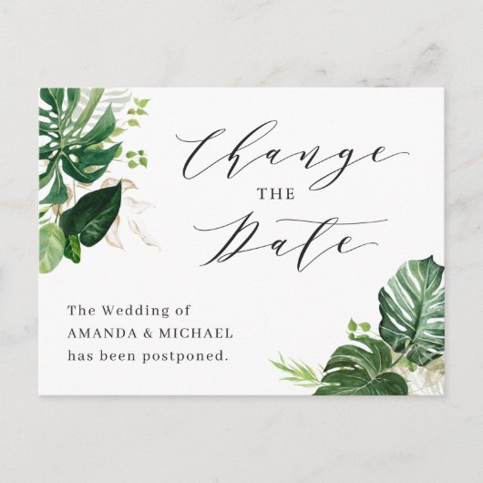 Carte Postale Mariage Changer la date Tropical Palm Feuilles (Devant)
