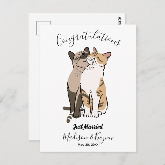 Carte Postale Mariage chats mignons (Devant / Derrière)