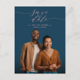 Carte Postale Mariage Chic Calligraphié Photo Enregistrer La Dat