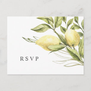 Carte Postale Mariage chic citron et feuille RSVP