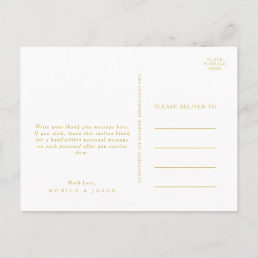 Carte Postale Mariage classique minimal marine bleu or Merci (Dos)