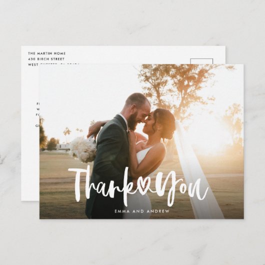 Carte postale Mariage Coeur manuscrite Merci (Devant / Derrière)