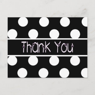 Carte Postale Mariage Cœurs à pois Merci Noir & Blanc