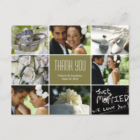 Carte postale mariage Collage Merci - Sage (Devant)
