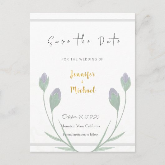 Carte Postale Mariage couleur or calligraphie script save the da (Devant)
