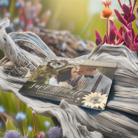 Carte Postale Mariage Couple Fer à Cheval Soleil Enregistrer Dat