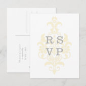 Carte postale Mariage damassé Jaune Subtile RSVP (Devant / Derrière)