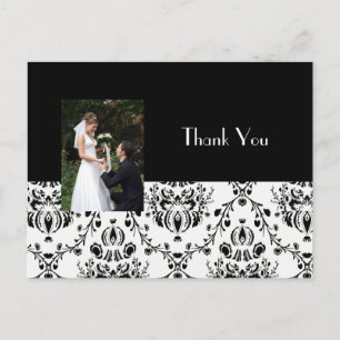 CARTE POSTALE MARIAGE DAMASSÉ PHOTO MERCI
