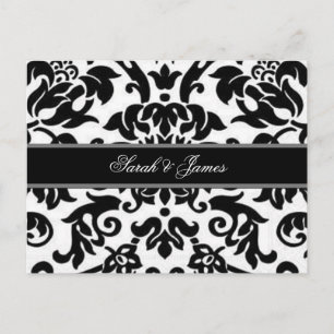 Carte postale mariage damassé RSVP noir blanc & gr
