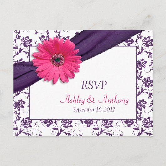 Carte postale Mariage damassé RSVP Pink Daisy Purp (Devant)