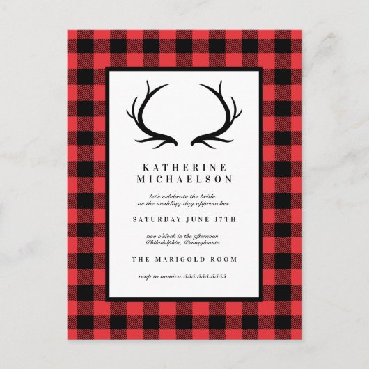 Carte Postale MARIAGE | Dames de Rustique Cerf Buffalo Checks (Devant)