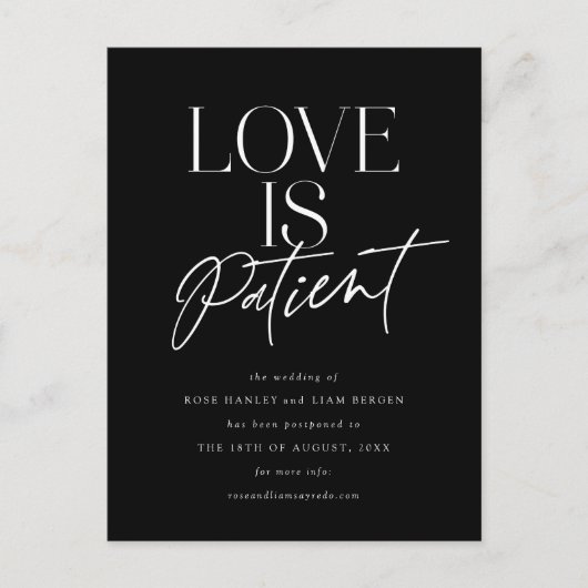Carte Postale Mariage d'amour Black White Script Changer la date (Devant)