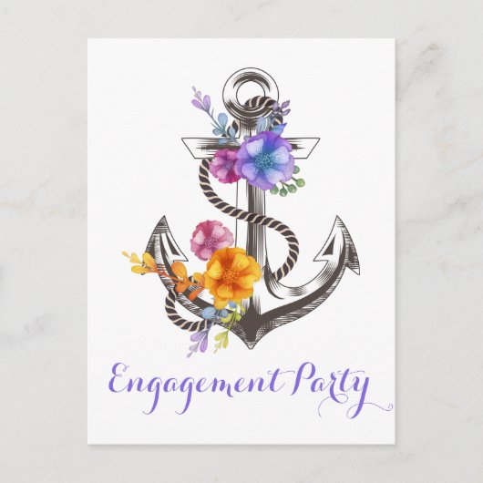 Carte Postale Mariage d'Ancre florale du Nautical Engagement Par (Devant)