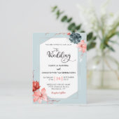 Carte Postale Mariage d'aquarelle florale gris argent du corail (Debout devant)