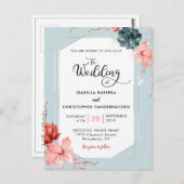 Carte Postale Mariage d'aquarelle florale gris argent du corail (Devant / Derrière)