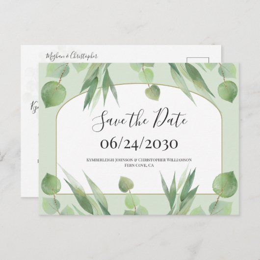 Carte Postale Mariage d'arc géométrique vert Dusty Enregistrer l (Devant / Derrière)