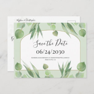 Carte Postale Mariage d'arc géométrique vert Dusty Enregistrer l