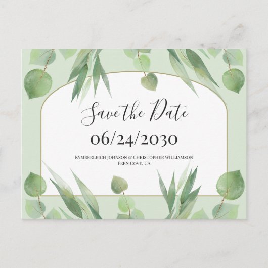 Carte Postale Mariage d'arc géométrique vert Dusty Enregistrer l (Devant)