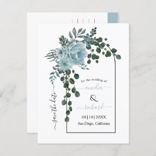 Carte Postale Mariage d'arche aux fleurs bleues poussiéreuses En