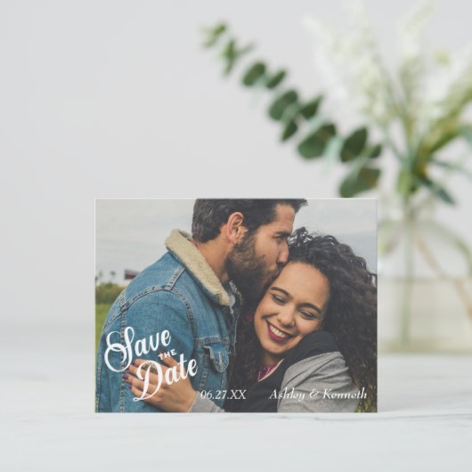 Carte Postale Mariage Date à Sauver Texte Blanc (Debout devant)