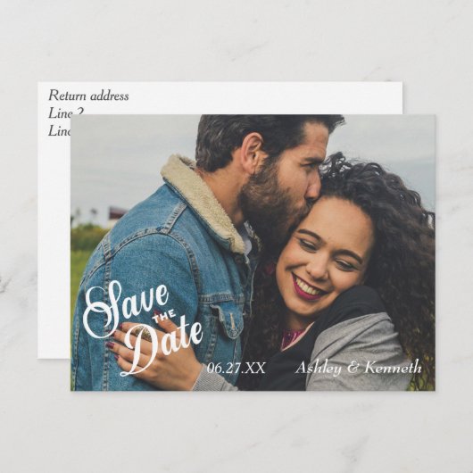 Carte Postale Mariage Date à Sauver Texte Blanc (Devant / Derrière)