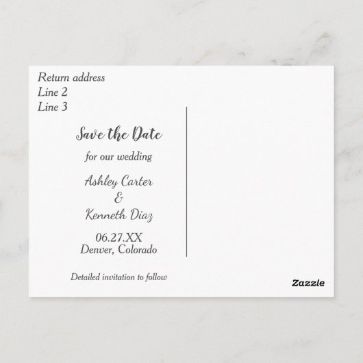 Carte Postale Mariage Date à Sauver Texte Blanc (Dos)