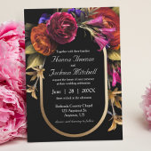 Carte Postale Mariage d'automne floral élégant et foncé