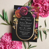 Carte Postale Mariage d'automne floral élégant et foncé