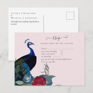Carte Postale Mariage de automne d'hiver Peacock Blue Burgundy