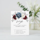Carte Postale Mariage de Boho d'ivoire blanc bleu ardoise RSVP (Debout devant)