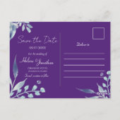 Carte Postale Mariage de Boho Floral Violet Moderne Enregistrer  (Dos)