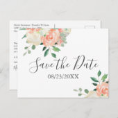 Carte Postale Mariage de bouquet de pêche Enregistrer la date (Devant / Derrière)